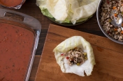 Miz and steps for making stuffed cabbage rolls in red sauce lr-7870